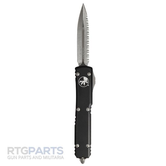 Picture of MICROTECH ULTRATECH D/E OTF AUTOMATIC KNIFE, BLACK, 3.4 INCH, STONEWASH, SERRATED, 122-12