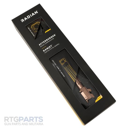Radian Weapons, RAMJET Barrel, AFTERBURNER Compensator, 9MM, DLC Finish, Bronze and Black, INTRA-LOK Mounting System, Fits Glock 19 Gen4, Fits Glock 19 Gen 4, 810098420624, RAD-R0834, RTG Parts