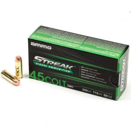 Picture of AMMO INC STREAK 45 COLT 250GR TMC, NON-INCENDIARY TRACER, GREEN, 50RD BOX
