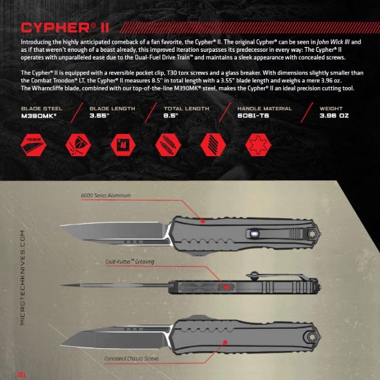 Picture of MICROTECH CYPHER II D/E OTF AUTOMATIC KNIFE, MARBLED BLUE, 3.5 INCH, APOCALYPTIC, 1242-10MBL