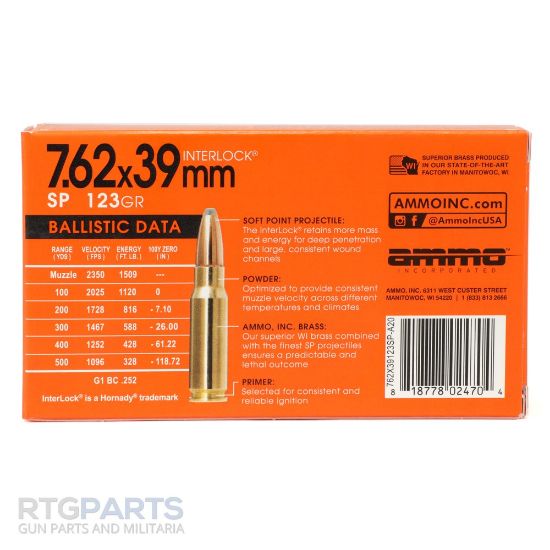 Picture of AMMO INC SIGNATURE HUNT SP 7.62X39 123GR INTERLOCK SP, 20RD BOX