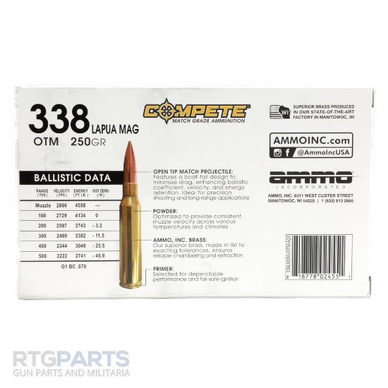 Picture of AMMO INC COMPETE 338 LAPUA MAGNUM 250GR OTM, 20RD BOX