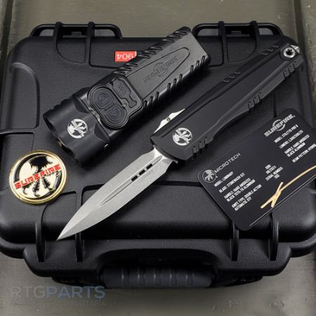 Picture of MICROTECH LUMINARY D/E WITH SUREFIRE STILETTO PRO II KIT, BLACK, 3.56 INCH BLADE, STONEWASH, 1270-10SET