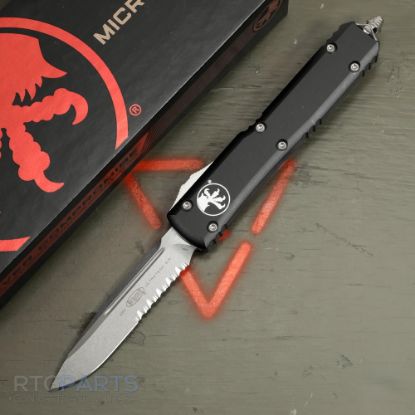 Picture of MICROTECH ULTRATECH, S/E OTF, BLACK, 3.4 INCH, STONEWASH, PARTIAL SERRATED, 121-11