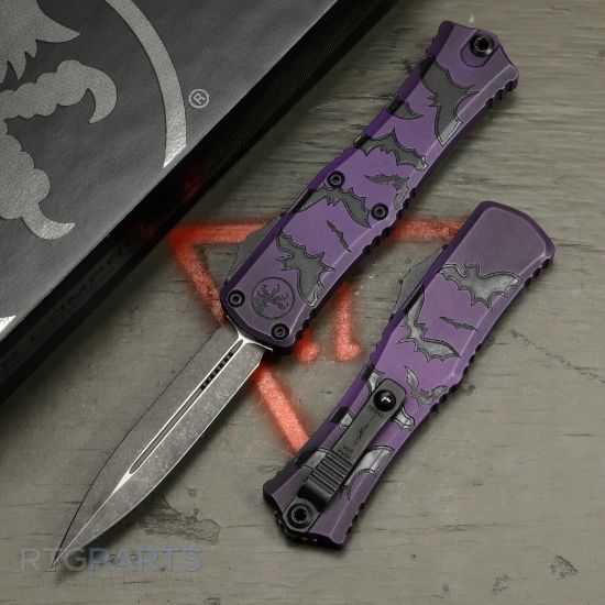 Picture of MICROTECH HERA II MINI D/E OTF, AUTOMATIC KNIFE, HALLOWEEN BATS, PURPLE, 3 INCH, APOCALYPTIC, 1702M-1HWBAS
