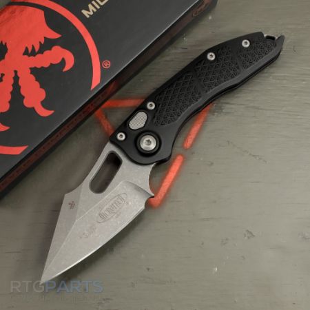 Picture of MICROTECH STITCH AUTO, S/E, BLACK ALUMINUM HANDLE, 3.7 INCH, APOCALYPTIC BLADE, 169-10AP
