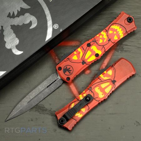 Picture of MICROTECH HERA II MINI D/E OTF, AUTOMATIC KNIFE, HALLOWEEN JACK-O'-LANTERN, 3 INCH, APOCALYPTIC, 1702M-1HWJLS