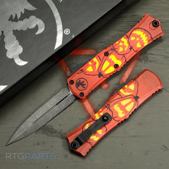 Picture of MICROTECH HERA II MINI D/E OTF, AUTOMATIC KNIFE, HALLOWEEN JACK-O'-LANTERN, 3 INCH, APOCALYPTIC, 1702M-1HWJLS