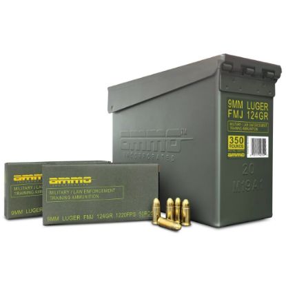 Picture of 350RD AMMO CAN OF AMMO INC MIL/LE TRAINING AMMO 9MM 124GR FMJ