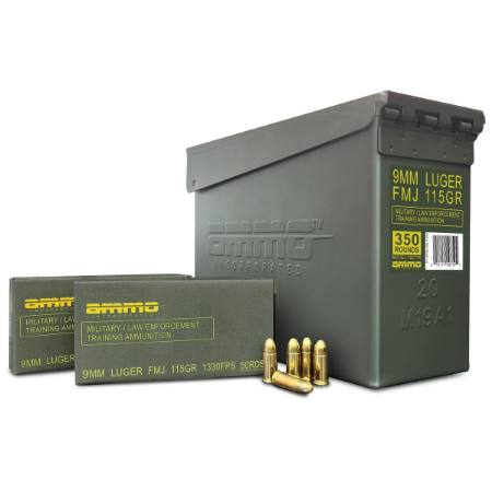 Picture of 350RD AMMO CAN OF AMMO INC MIL/LE TRAINING AMMO 9MM 115GR FMJ