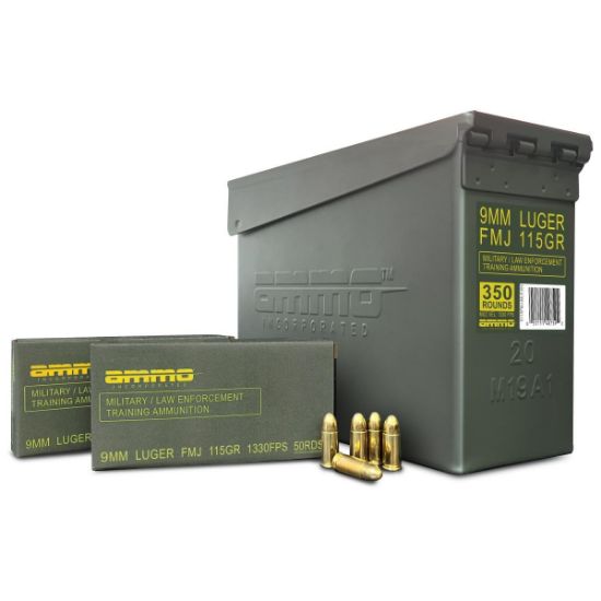 Picture of 350RD AMMO CAN OF AMMO INC MIL/LE TRAINING AMMO 9MM 115GR FMJ