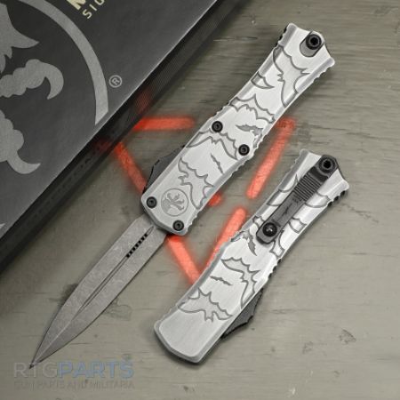 Picture of MICROTECH HERA II MINI D/E OTF, AUTOMATIC KNIFE, BRUSHED METAL HALLOWEEN BATS, 3 INCH, APOCALYPTIC, 1702M-1BMHWBAS