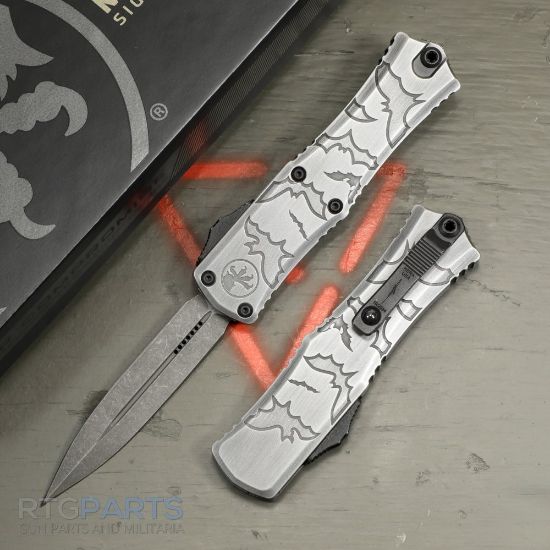 Picture of MICROTECH HERA II MINI D/E OTF, AUTOMATIC KNIFE, BRUSHED METAL HALLOWEEN BATS, 3 INCH, APOCALYPTIC, 1702M-1BMHWBAS