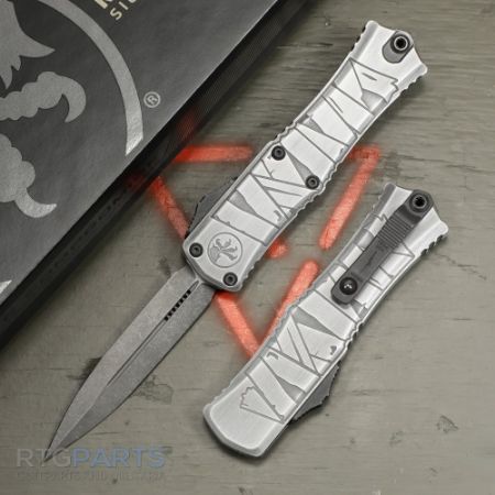 Picture of MICROTECH HERA II MINI D/E OTF, AUTOMATIC KNIFE, BRUSHED METAL HALLOWEEN MUMMY WRAP, 3 INCH, APOCALYPTIC, 1702M-1BMHWMYS