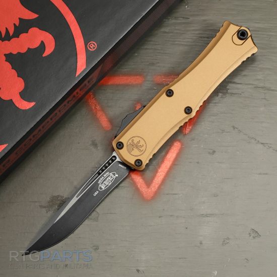 Picture of MICROTECH HERA II MINI S/E RECURVE OTF, AUTOMATIC KNIFE, TAN, 3 INCH, BLACK BLADE, 1705M-1TA