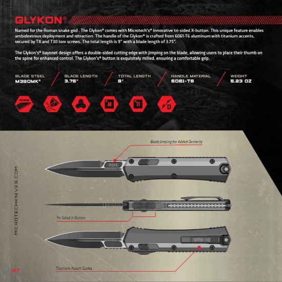 Picture of MICROTECH GLYKON D/E OTF AUTOMATIC KNIFE, OD GREEN, 3.75 INCH, STONEWASH, 184-10OD