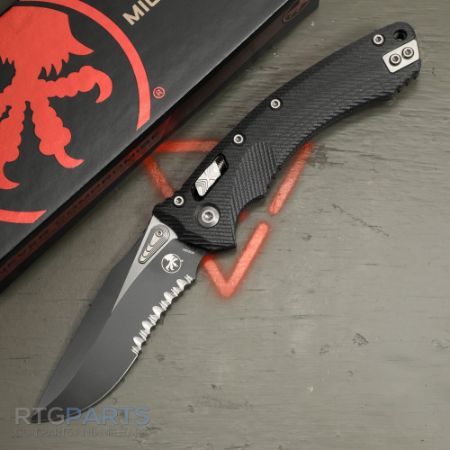 Picture of MICROTECH AMPHIBIAN, S/E, RAM-LOK, BLACK G10, 3.9 INCH, BLACK BLADE, SERRATED, 137RL-2FLGTBK