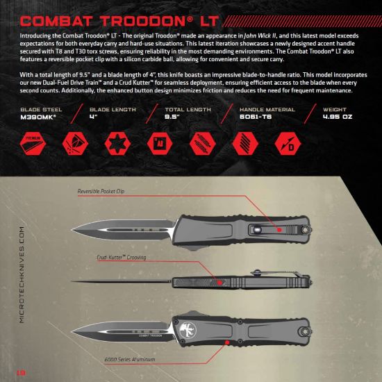 Picture of MICROTECH COMBAT TROODON GEN III S/E OTF AUTOMATIC KNIFE, OD GREEN, 4 INCH, BLACK BLADE, 1143-1OD