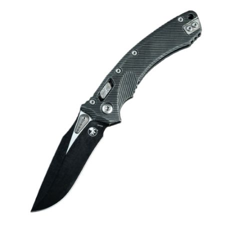 Picture of MICROTECH AMPHIBIAN, S/E, RAM-LOK, BLACK DISTRESSED ALUMINUM, 3.9 INCH, BLACK BLADE, 137RL-1FLVB