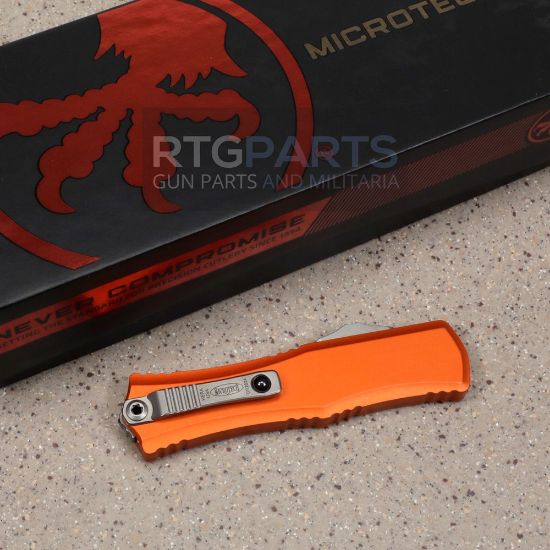 Picture of MICROTECH HERA II MINI S/E RECURVE OTF, AUTOMATIC KNIFE, ORANGE, 3 INCH, STONEWASH, 1705M-10OR