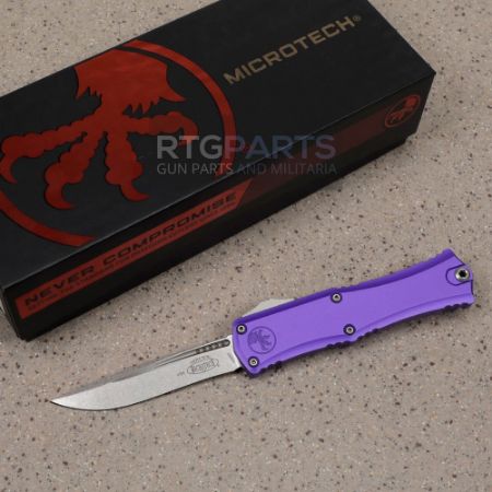 Picture of MICROTECH HERA II MINI S/E RECURVE OTF, AUTOMATIC KNIFE, PURPLE, 3 INCH, STONEWASH, 1705M-10PU