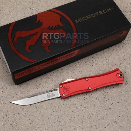 Picture of MICROTECH HERA II MINI S/E RECURVE OTF, AUTOMATIC KNIFE, RED, 3 INCH, STONEWASH, 1705M-10RD