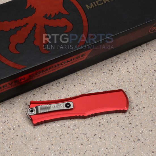 Picture of MICROTECH HERA II MINI S/E RECURVE OTF, AUTOMATIC KNIFE, RED, 3 INCH, STONEWASH, 1705M-10RD