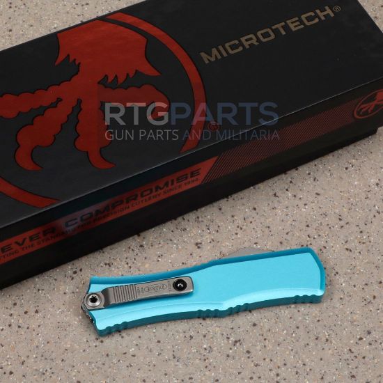 Picture of MICROTECH HERA II MINI S/E RECURVE OTF, AUTOMATIC KNIFE, TURQUOISE, 3 INCH, STONEWASH, 1705M-10TQ