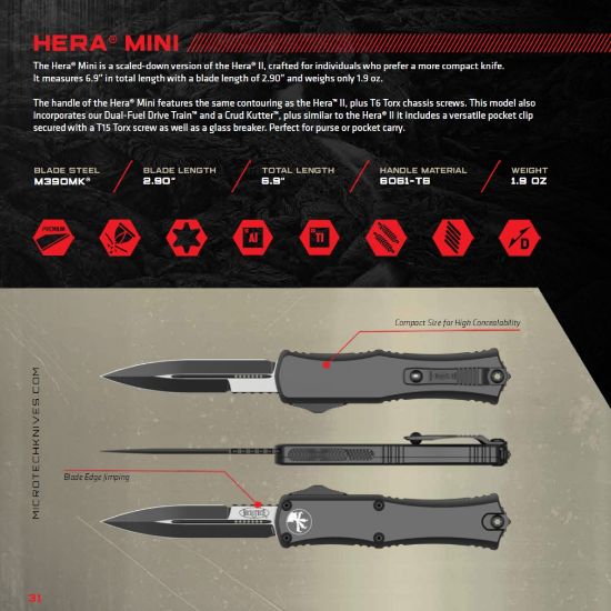 Picture of MICROTECH HERA II MINI S/E RECURVE OTF, AUTOMATIC KNIFE, BLUE, 3 INCH, BLACK BLADE, 1705M-1BL