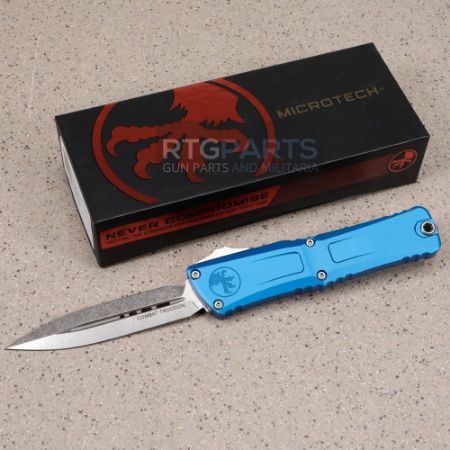 Picture of MICROTECH COMBAT TROODON GEN III D/E OTF AUTOMATIC KNIFE, BLUE, 4 INCH, STONEWASH, 1142-10BL