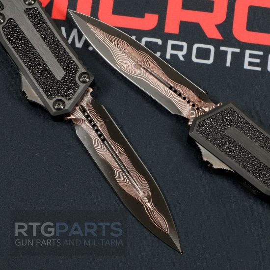 Picture of MICROTECH SCARAB II MARFIONE SELECT D/E BAKER FORGE COPPERMAI DAMASCUS, BLACK AIRCRAFT ALLOY W/ STINGRAY INLAY, 1280-16MS1