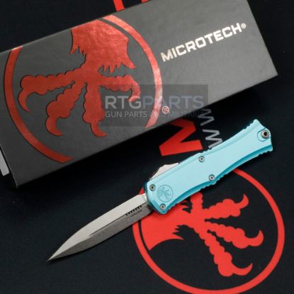 Picture of MICROTECH HERA II MINI D/E OTF, AUTOMATIC KNIFE, TURQUOISE 30TH ANNIVERSARY, 3 INCH, STONEWASH, 1702M-10TQ30