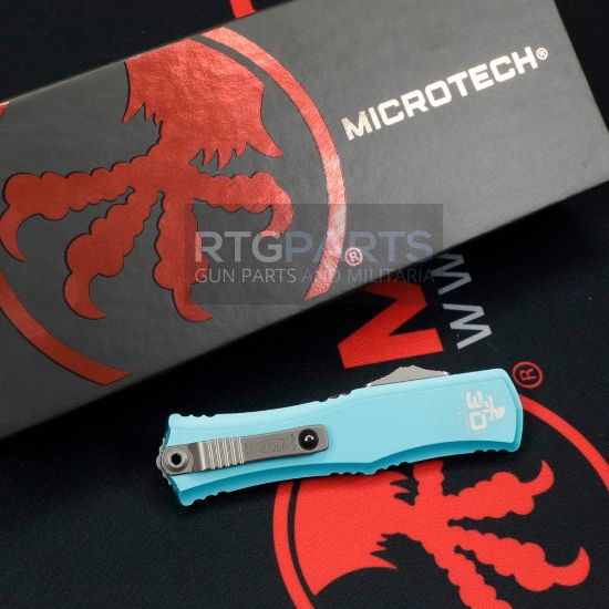 Picture of MICROTECH HERA II MINI D/E OTF, AUTOMATIC KNIFE, TURQUOISE 30TH ANNIVERSARY, 3 INCH, STONEWASH, 1702M-10TQ30