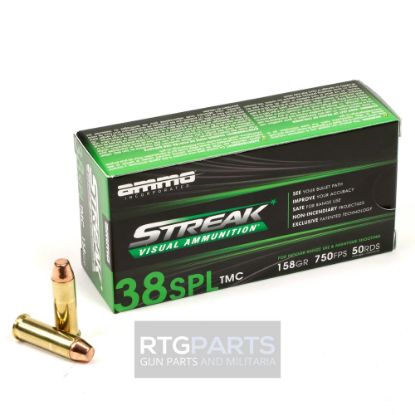 Picture of AMMO INC STREAK 38 SPECIAL 158GR TMC, NON-INCENDIARY TRACER, GREEN, 50RD BOX
