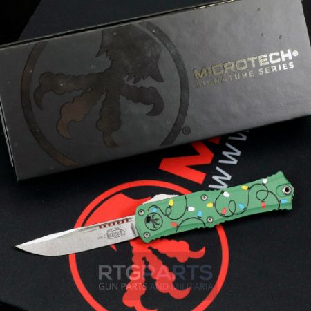 Picture of MICROTECH HERA II MINI S/E OTF, AUTOMATIC KNIFE, CHRISTMAS GREEN, 3 INCH, STONEWASH, 1703M-10GRCMAS