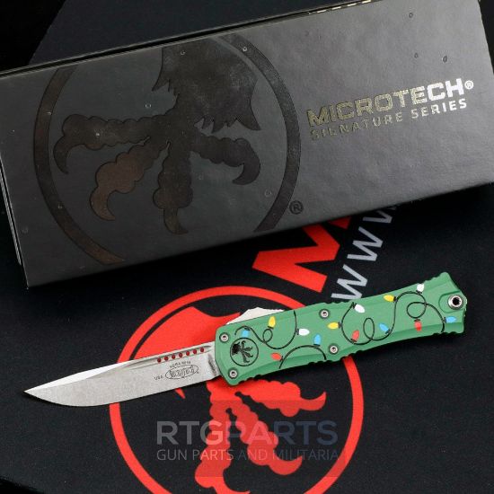 Picture of MICROTECH HERA II MINI S/E OTF, AUTOMATIC KNIFE, CHRISTMAS GREEN, 3 INCH, STONEWASH, 1703M-10GRCMAS