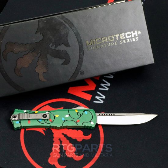 Picture of MICROTECH HERA II MINI S/E OTF, AUTOMATIC KNIFE, CHRISTMAS GREEN, 3 INCH, STONEWASH, 1703M-10GRCMAS