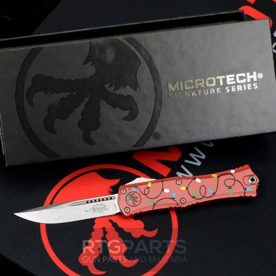 Picture of MICROTECH HERA II MINI S/E OTF, AUTOMATIC KNIFE, CHRISTMAS RED, 3 INCH, STONEWASH, 1703M-10RDCMAS