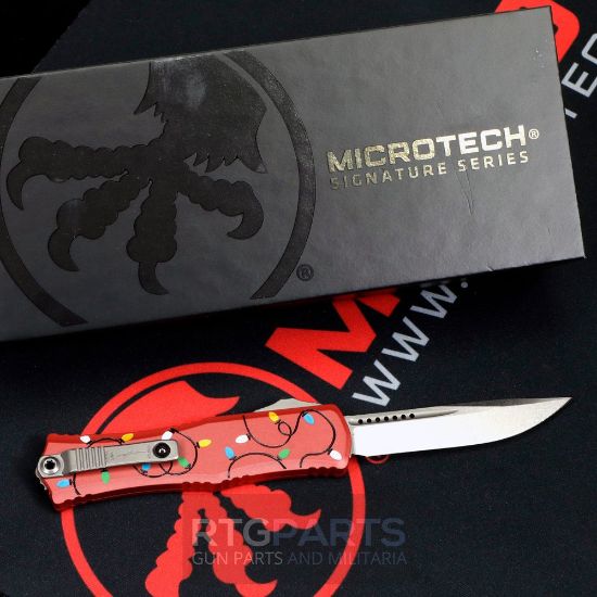 Picture of MICROTECH HERA II MINI S/E OTF, AUTOMATIC KNIFE, CHRISTMAS RED, 3 INCH, STONEWASH, 1703M-10RDCMAS