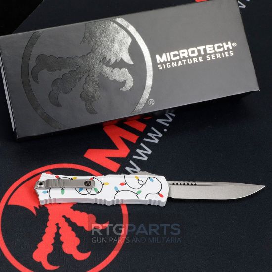 Picture of MICROTECH HERA II MINI S/E OTF, AUTOMATIC KNIFE, CHRISTMAS WHITE, 3 INCH, STONEWASH, 1703M-10WHCMAS