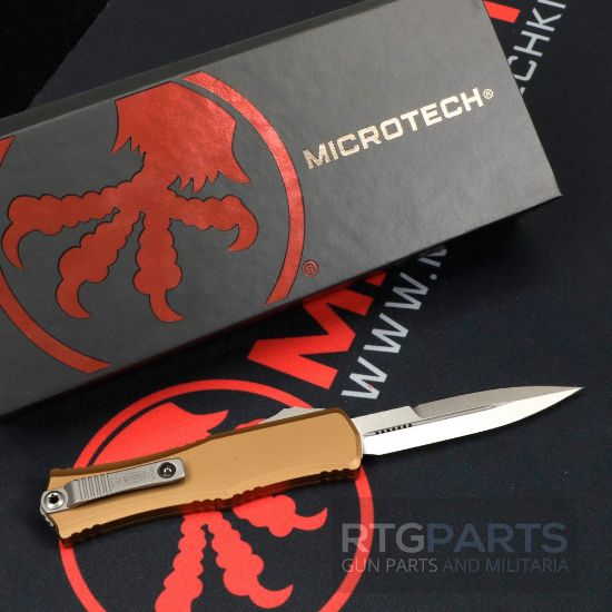 Picture of MICROTECH HERA II MINI D/E BAYONET OTF, AUTOMATIC KNIFE, TAN, 3 INCH, STONEWASH, 1701M-10TA