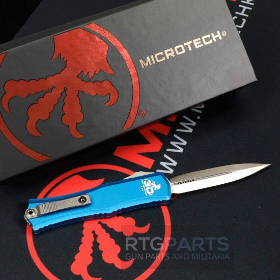 Picture of MICROTECH HERA II MINI D/E OTF, AUTOMATIC KNIFE, BLUE, 30TH ANNIVERSARY, 3 INCH, SATIN BLADE, 1702M-4BL30