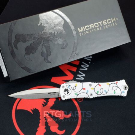 Picture of MICROTECH HERA II MINI D/E OTF, AUTOMATIC KNIFE, CHRISTMAS WHITE, 3 INCH, STONEWASH, 1702M-10WHCMAS