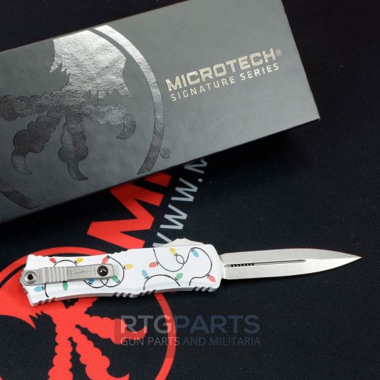 Picture of MICROTECH HERA II MINI D/E OTF, AUTOMATIC KNIFE, CHRISTMAS WHITE, 3 INCH, STONEWASH, 1702M-10WHCMAS