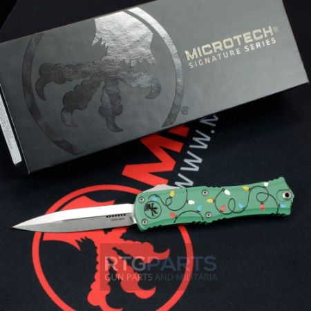 Picture of MICROTECH HERA II MINI D/E OTF, AUTOMATIC KNIFE, CHRISTMAS GREEN, 3 INCH, STONEWASH, 1702M-10GRCMAS