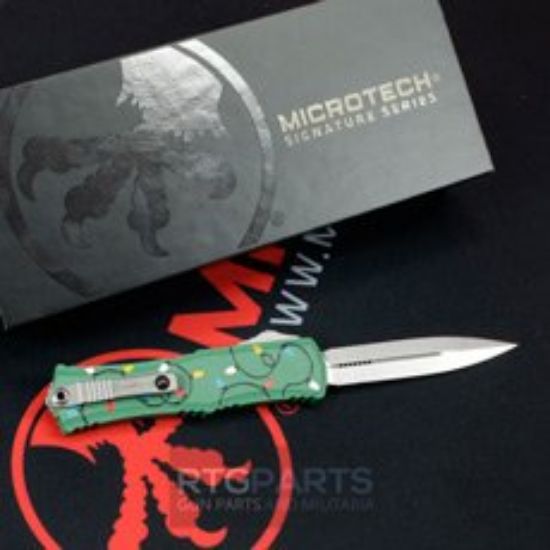Picture of MICROTECH HERA II MINI D/E OTF, AUTOMATIC KNIFE, CHRISTMAS GREEN, 3 INCH, STONEWASH, 1702M-10GRCMAS