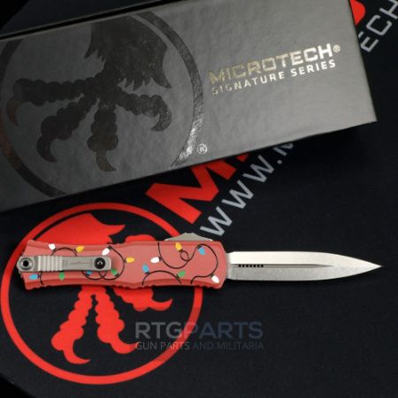 Picture of MICROTECH HERA II MINI D/E OTF, AUTOMATIC KNIFE, CHRISTMAS RED, 3 INCH, STONEWASH, 1702M-10RDCMAS
