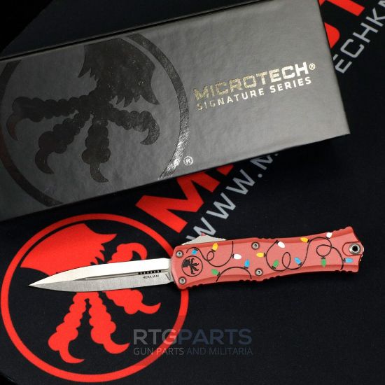 Picture of MICROTECH HERA II MINI D/E OTF, AUTOMATIC KNIFE, CHRISTMAS RED, 3 INCH, STONEWASH, 1702M-10RDCMAS