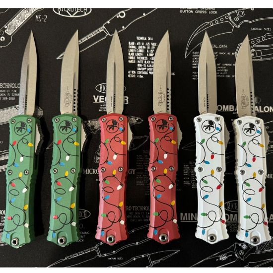 Picture of MICROTECH HERA II MINI D/E OTF, AUTOMATIC KNIFE, CHRISTMAS RED, 3 INCH, STONEWASH, 1702M-10RDCMAS