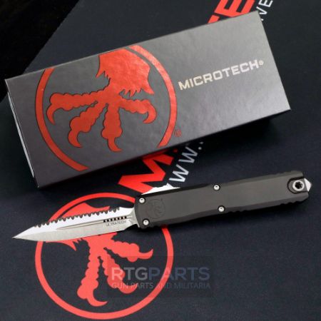 Picture of MICROTECH ULTRATECH GEN III ZERO BLADE PLAY OTF AUTOMATIC KNIFE, 3.5" M390 D/E DAGGER, FULL SERRATED, STONEWASH, 1122-12